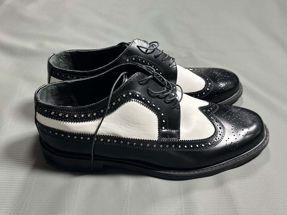 Brentano Men's Black and White Wingtip Spectator Brogue Dress Shoes